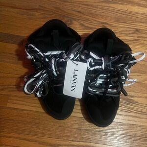 Lanvin Black High-Top Sneakers with Black and White Ribbon Laces